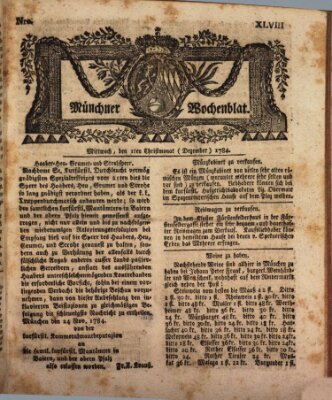 Münchner Zeitung (Süddeutsche Presse) Mittwoch 1. Dezember 1784