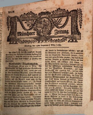 Münchner Zeitung (Süddeutsche Presse) Dienstag 29. März 1785