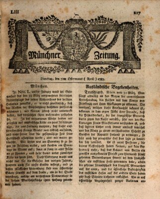 Münchner Zeitung (Süddeutsche Presse) Dienstag 5. April 1785