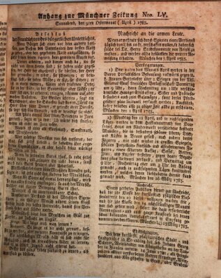 Münchner Zeitung (Süddeutsche Presse) Samstag 9. April 1785