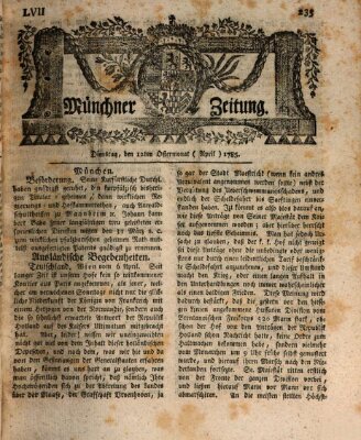 Münchner Zeitung (Süddeutsche Presse) Dienstag 12. April 1785