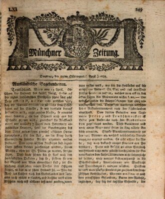 Münchner Zeitung (Süddeutsche Presse) Dienstag 19. April 1785