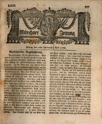 Münchner Zeitung (Süddeutsche Presse) Freitag 22. April 1785