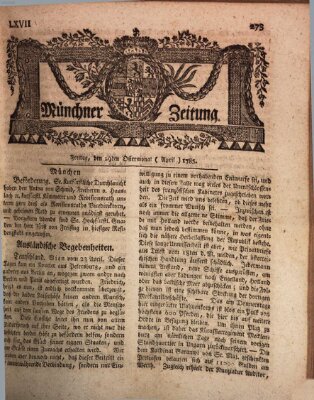 Münchner Zeitung (Süddeutsche Presse) Freitag 29. April 1785