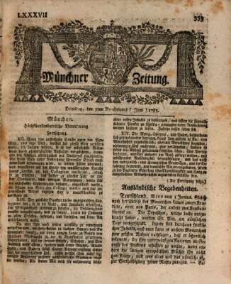 Münchner Zeitung (Süddeutsche Presse) Dienstag 7. Juni 1785