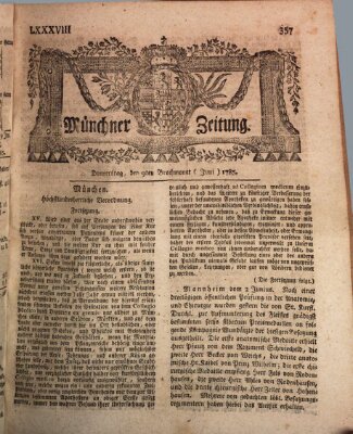 Münchner Zeitung (Süddeutsche Presse) Donnerstag 9. Juni 1785