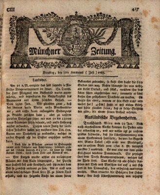 Münchner Zeitung (Süddeutsche Presse) Dienstag 5. Juli 1785