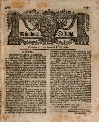 Münchner Zeitung (Süddeutsche Presse) Montag 11. Juli 1785