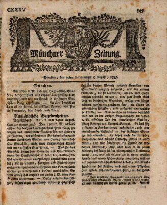 Münchner Zeitung (Süddeutsche Presse) Dienstag 30. August 1785