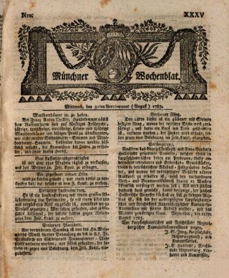 Münchner Zeitung (Süddeutsche Presse) Mittwoch 31. August 1785