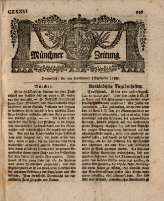 Münchner Zeitung (Süddeutsche Presse) Donnerstag 1. September 1785