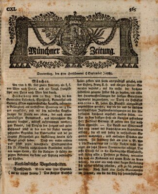 Münchner Zeitung (Süddeutsche Presse) Donnerstag 8. September 1785