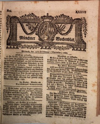 Münchner Zeitung (Süddeutsche Presse) Mittwoch 14. September 1785