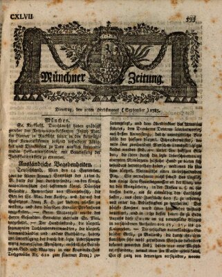 Münchner Zeitung (Süddeutsche Presse) Dienstag 20. September 1785