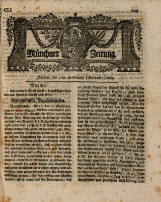 Münchner Zeitung (Süddeutsche Presse) Dienstag 27. September 1785