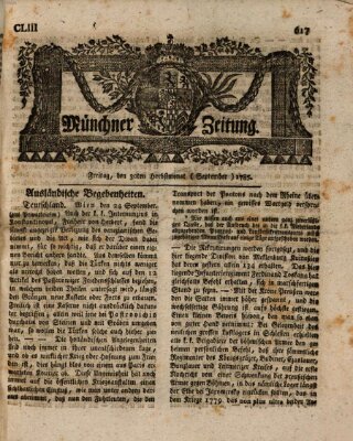 Münchner Zeitung (Süddeutsche Presse) Freitag 30. September 1785