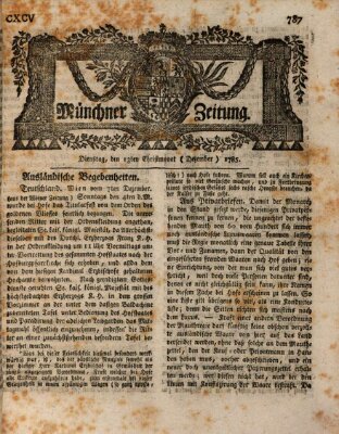 Münchner Zeitung (Süddeutsche Presse) Dienstag 13. Dezember 1785