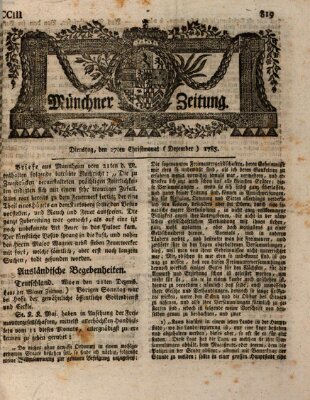 Münchner Zeitung (Süddeutsche Presse) Dienstag 27. Dezember 1785