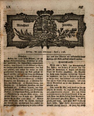 Münchner Zeitung (Süddeutsche Presse) Freitag 14. April 1786