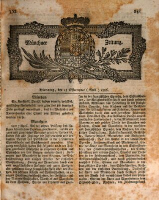 Münchner Zeitung (Süddeutsche Presse) Dienstag 18. April 1786