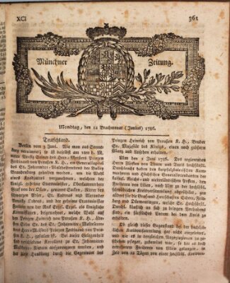 Münchner Zeitung (Süddeutsche Presse) Montag 12. Juni 1786