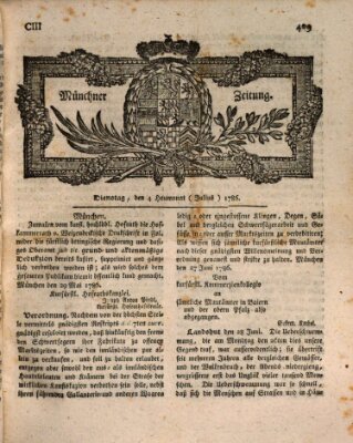 Münchner Zeitung (Süddeutsche Presse) Dienstag 4. Juli 1786