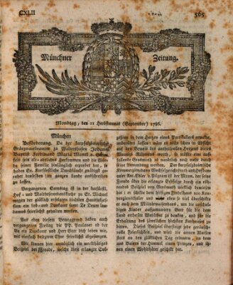 Münchner Zeitung (Süddeutsche Presse) Montag 11. September 1786