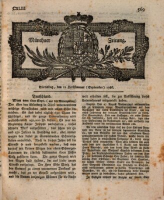 Münchner Zeitung (Süddeutsche Presse) Dienstag 12. September 1786