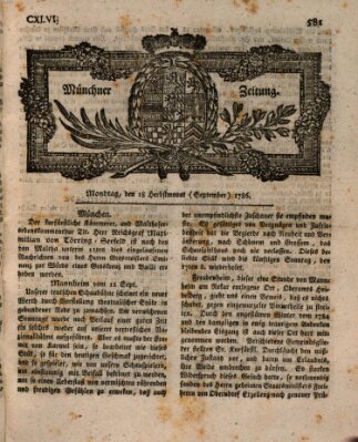 Münchner Zeitung (Süddeutsche Presse) Montag 18. September 1786