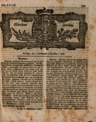 Münchner Zeitung (Süddeutsche Presse) Freitag 1. Dezember 1786