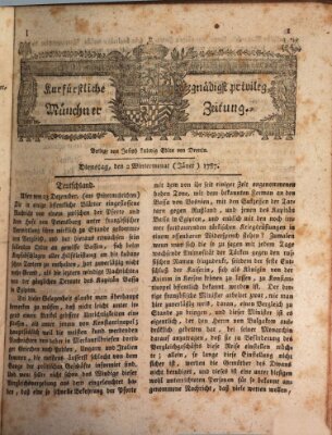 Kurfürstlich gnädigst privilegirte Münchner-Zeitung (Süddeutsche Presse) Dienstag 2. Januar 1787