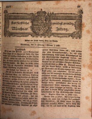 Kurfürstlich gnädigst privilegirte Münchner-Zeitung (Süddeutsche Presse) Montag 12. Februar 1787