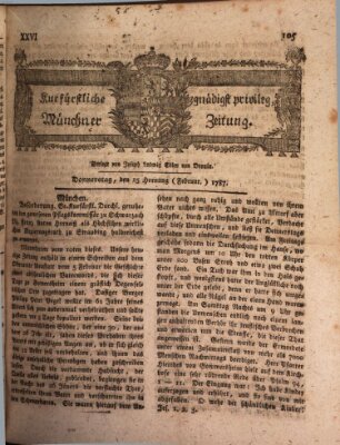 Kurfürstlich gnädigst privilegirte Münchner-Zeitung (Süddeutsche Presse) Donnerstag 15. Februar 1787