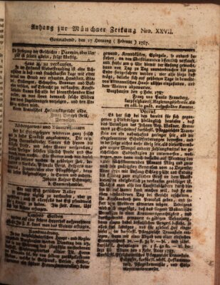 Kurfürstlich gnädigst privilegirte Münchner-Zeitung (Süddeutsche Presse) Samstag 17. Februar 1787