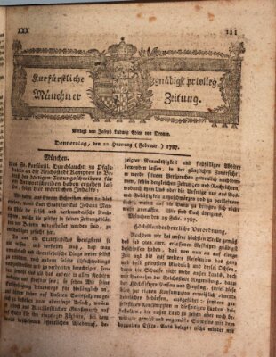 Kurfürstlich gnädigst privilegirte Münchner-Zeitung (Süddeutsche Presse) Donnerstag 22. Februar 1787