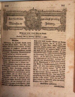 Kurfürstlich gnädigst privilegirte Münchner-Zeitung (Süddeutsche Presse) Freitag 23. Februar 1787