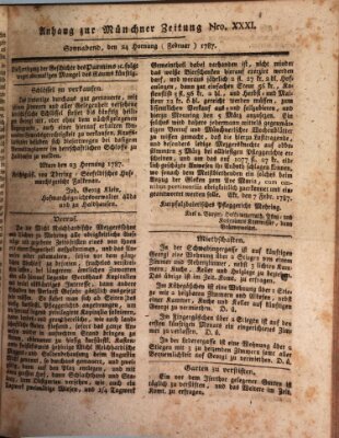 Kurfürstlich gnädigst privilegirte Münchner-Zeitung (Süddeutsche Presse) Samstag 24. Februar 1787