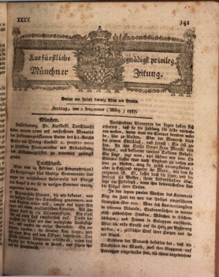 Kurfürstlich gnädigst privilegirte Münchner-Zeitung (Süddeutsche Presse) Freitag 2. März 1787