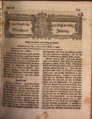 Kurfürstlich gnädigst privilegirte Münchner-Zeitung (Süddeutsche Presse) Donnerstag 8. März 1787