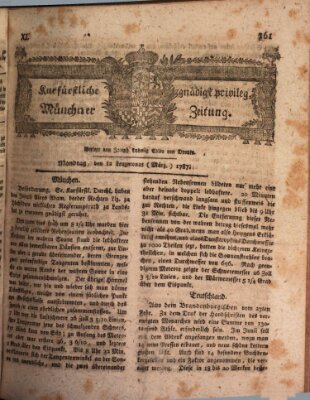 Kurfürstlich gnädigst privilegirte Münchner-Zeitung (Süddeutsche Presse) Montag 12. März 1787