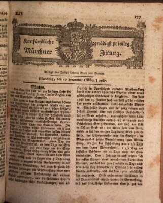 Kurfürstlich gnädigst privilegirte Münchner-Zeitung (Süddeutsche Presse) Montag 19. März 1787