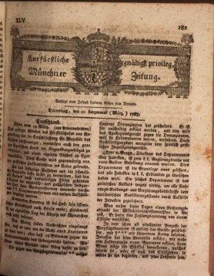 Kurfürstlich gnädigst privilegirte Münchner-Zeitung (Süddeutsche Presse) Dienstag 20. März 1787