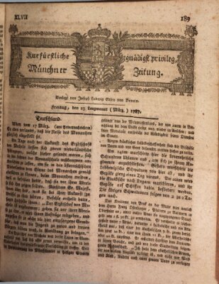 Kurfürstlich gnädigst privilegirte Münchner-Zeitung (Süddeutsche Presse) Freitag 23. März 1787