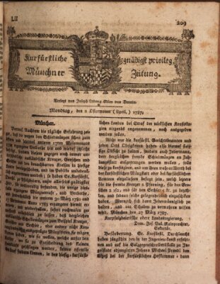 Kurfürstlich gnädigst privilegirte Münchner-Zeitung (Süddeutsche Presse) Montag 2. April 1787