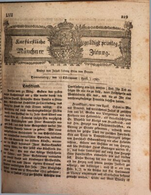 Kurfürstlich gnädigst privilegirte Münchner-Zeitung (Süddeutsche Presse) Donnerstag 12. April 1787