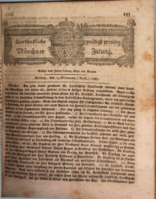 Kurfürstlich gnädigst privilegirte Münchner-Zeitung (Süddeutsche Presse) Freitag 13. April 1787