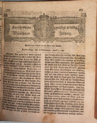 Kurfürstlich gnädigst privilegirte Münchner-Zeitung (Süddeutsche Presse) Donnerstag 26. April 1787