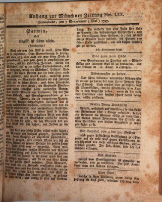 Kurfürstlich gnädigst privilegirte Münchner-Zeitung (Süddeutsche Presse) Samstag 5. Mai 1787