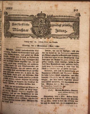 Kurfürstlich gnädigst privilegirte Münchner-Zeitung (Süddeutsche Presse) Montag 21. Mai 1787