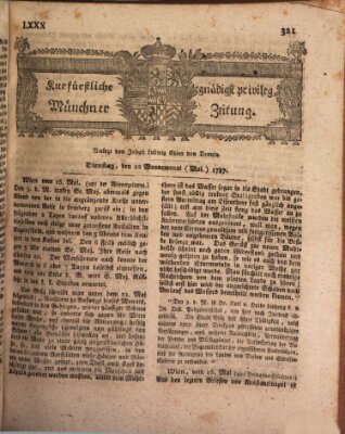 Kurfürstlich gnädigst privilegirte Münchner-Zeitung (Süddeutsche Presse) Dienstag 22. Mai 1787